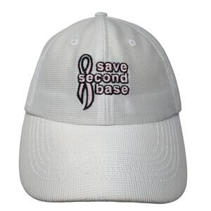 Save Second Base Baseball Cap White One Size Adjustable Embroidered Vitronic